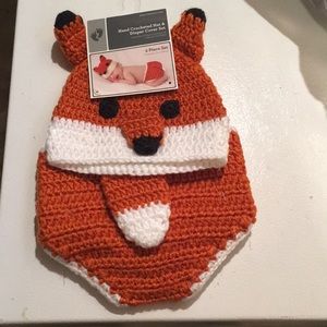 NWT WALMART Hand Crocheted Hat and Diaper Cover Set 0-9M